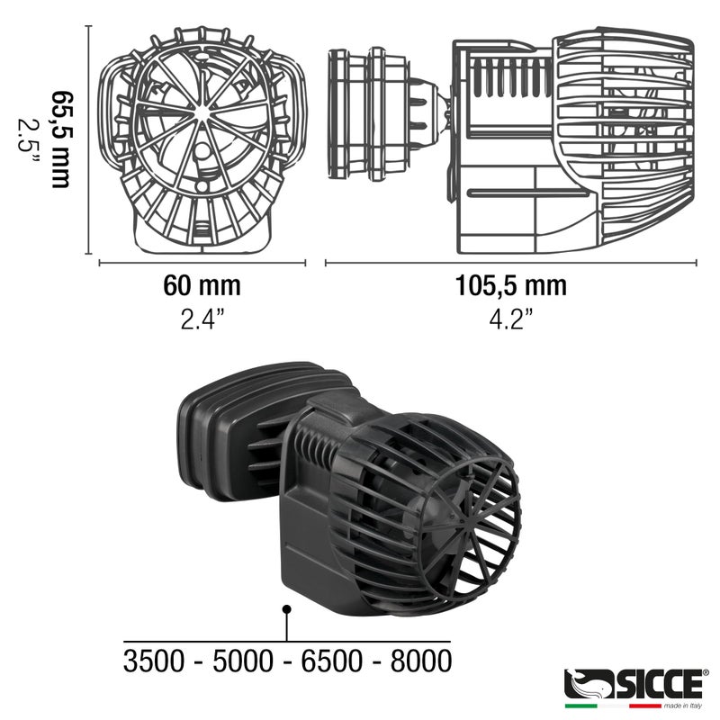 SICCE XSTREAM 6500 Wave Maker Flow Pump 1720 GPH | 360Â° Adjustable Quiet Submersible Magnetic Powerhead for Saltwater & Freshwater Tanks, Aquarium Water Circulation Pump up to 200 Gallons - Image 3